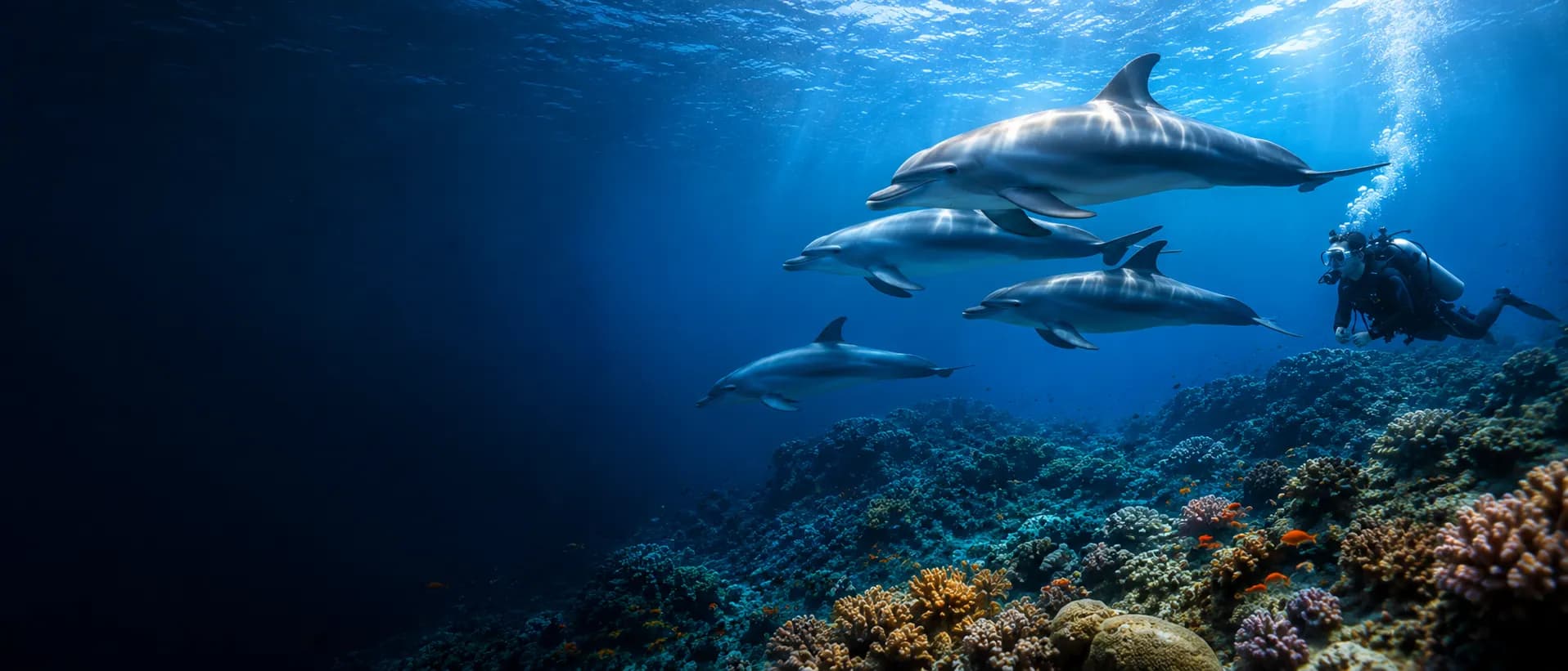 Red Sea diver and dolphins